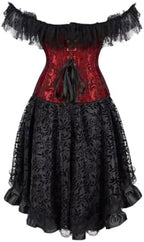 Jutrisujo Corset Dress Skirt Top Set Bustier for Women with Sleeves Off The Shoulder Lace Floral Plus Size