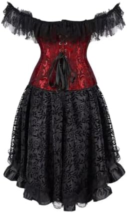 Jutrisujo Corset Dress Skirt Top Set Bustier for Women with Sleeves Off The Shoulder Lace Floral Plus Size