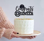 Congrats Engineer Cake Topper, Future Engineer Decor, Class of 2026 Engineer Graduation Party Decoration Supplies Black Glitter
