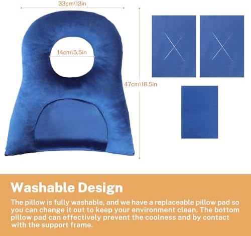 Face Down Pillow Adjustable Stomach Sleeping Pillow for Recovery After Eye Surgery BBL, Vitrectomy, Retinal Surgery, Prone Pillows, Removable Washable Cover, Home Massage Office Workplace Nap Pillows