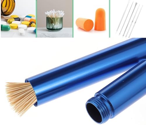 Metal Portable Toothpick Holder Pocket Travel Toothpick Holder Case Aluminum Alloy Tooth Pick Holders Box Waterproof Toothpick Container with Keychain for Outdoor Picnic Camping Fruit Picks Pill