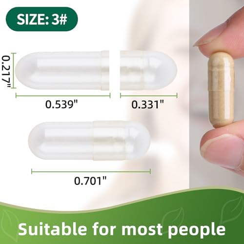 Size 3 Gelatin Empty Capsules - 100 Count Clear Empty Pill Capsules, Fillable Empty Gel Capsule for Homemade Vitamins & Powders, Easy for DIY Supplements