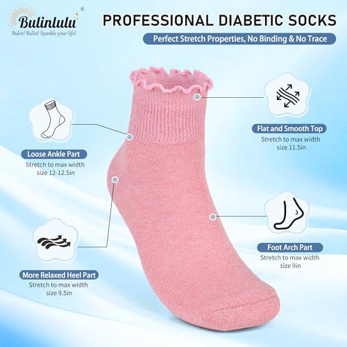 Bulinlulu Women’s Diabetic Socks – 6 Pairs Non-Binding Neuropathy Socks for Women 6-9 9-11