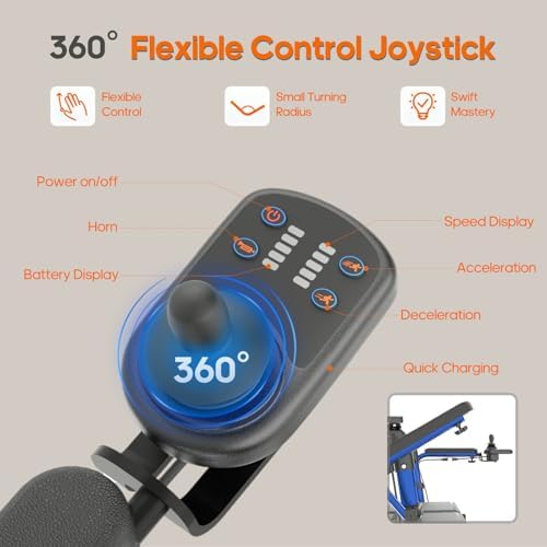 Electric Wheelchair for Adults Rollator Walkers for Seniors with Seat, 3 in 1 Transport Motorized Wheelchair Lightweight Foldable Compact Portable Electric Wheelchair Rollator Combo (Blue)