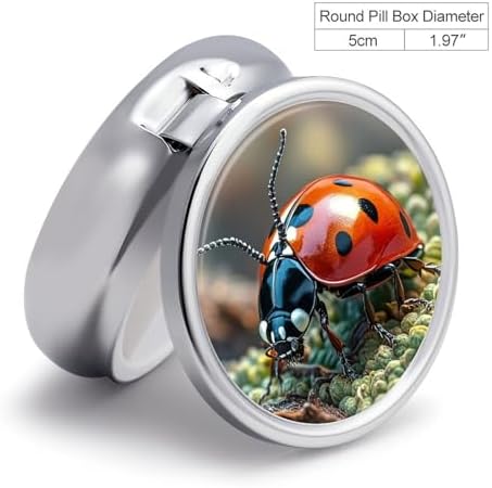 Round Pill Box Red Ladybug Pill Case 3 Compartment Medicine Pill Organizer for Purse & Pocket Portable Travel Pillbox Medicine Vitamin Cod Liver Oil Storage Box Organizer
