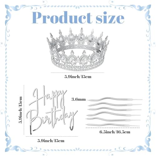 Highergo 8 Pcs Queen Crown Cake Topper Silver Rhinestone Crystal Tiara Birthday Cake Decoration for Women Princess Queen Wedding Party Photo Props