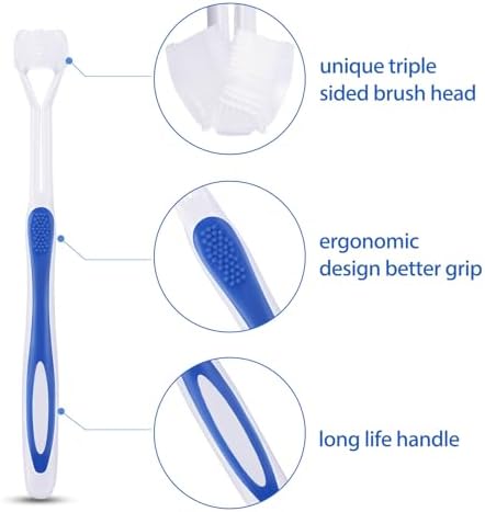 Boao 4 Pieces Toothbrush 3 Sided 7.1 Inch Autism Sensory Toothbrush 360 Degree Cleaning Travel Brush Complete Teeth Angle Clean Tooth(Blue)