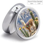 Llama Cactus Pill Box with 3 Compartments and Mirror Portable Pocket Pill Case Metal Travel Medicine Organizer Purse Medicine Holder for Vitamin Supplement Fish Oil