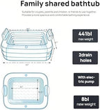 Double Inflatable Bathtub for 2 Person with Electric Air Pump, Portable 2-Seat Blow Up Bath Tub for Adults, Foldable Spa Tub for Outdoor & Indoor Use, Includes Bath Pillow, Drain & Cup Holder, Blue