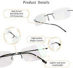 LifeArt Blue Light Blocking Computer Reading Glasses,Men's and Women's Rimless Frame (Black, +1.75 Magnification)