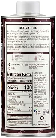 La Tourangelle, Roasted Walnut Oil, Plant-Based Source of Omega-3 Fatty Acid, Cooking, Baking, & Beauty, 25.4 Fl Oz
