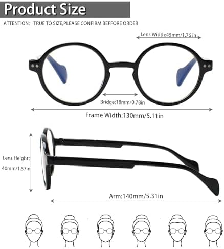 Kerecsen 6 Pack Vintage Round Reading Glasses for Women & Men Blue Light Blocking, Spring Hinge Design, Reading & Office Use