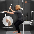 Folding Shower Seat Wall Mounted - 500 Lbs Capacity - 14x16'' Stainless Steel Shower Bench w/ 16'' Grab Bar for Inside Shower Bathtub, Heavy Duty Anti-Slip Fold Down Shower Chair for Elderly/Disabled