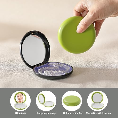 VRUIFA 2 PCS Retainer Cases, Compatible with Invisalign, Mouth Guard Case with Mirror, Suitable for Storage Retainer Removal Tool, Chewy, and Brush (1PCS Green White+1PCS Black Purple)