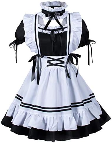 Wannsee Anime French Maid Apron Lolita Fancy Dress Cosplay Costume Furry Cat Ear Gloves Socks set(3XL)