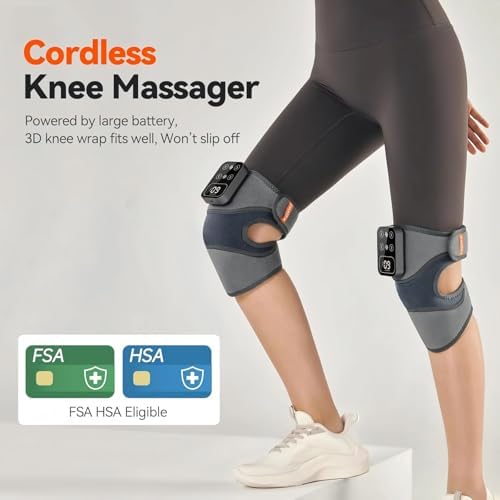 Cordless Knee Massager with Heat Vibration for Pain Relief, MAXwarm 4.0[2026 Upgraded] - Electric Heated Knee Brace with 5 Heat Levels and 3 Massage Mode, Gifts for Men Women (Grey, Pair)