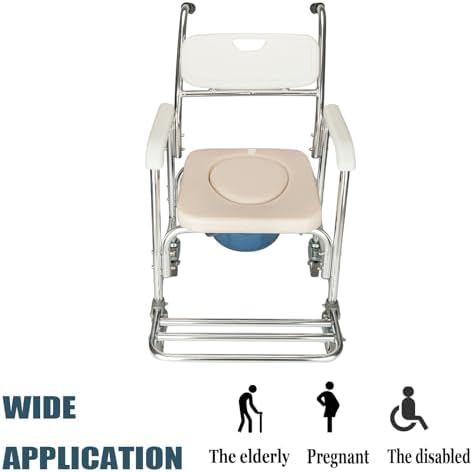 Bedside Commode Wheelchair, 4 in 1 Shower Commode Chair Rolling Transport Chair Toilet with Arms, Mobile Toilet Portable Adult Potty Chair for Seniors, Elderly, Disabled, Bariatric, Pregnant Women