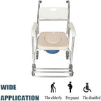 Bedside Commode Wheelchair, 4 in 1 Shower Commode Chair Rolling Transport Chair Toilet with Arms, Mobile Toilet Portable Adult Potty Chair for Seniors, Elderly, Disabled, Bariatric, Pregnant Women
