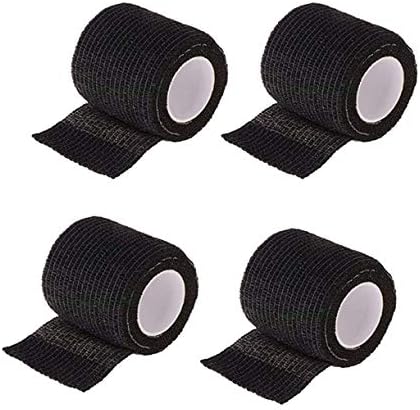 4 Rolls Tattoo Grip Cover Wrap Disposable Cohesive Tattoo Grip Tape Wrap Self Adhesive Sports Bandage Wrap Elastic Tattoo Grip Tape Tube for Tattoo Machine Tattoo Grip Accessories, Black