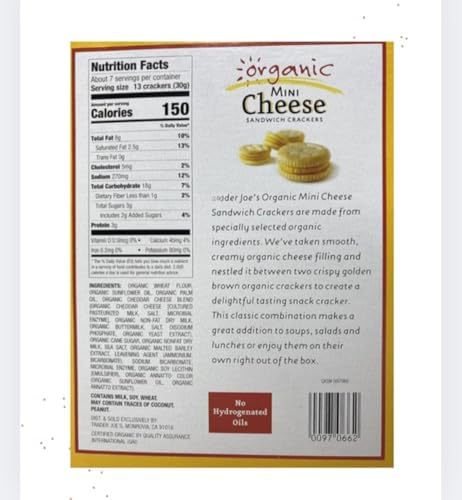 Organic Mini Cheese Sandwich Crackers Pack of 3. 7.5oz each