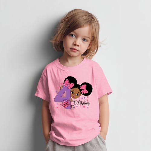 Four Shirt Toddler Girl Birthday Tshirt 4th Birthday Outfits 4 Year Old Girls Happy Fourth Bday Party Tee