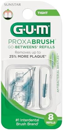 GUM Proxabrush Go-Betweens Refills - Tight - Compatible with GUM Permanent Handle -Reusable Interdental Brushes for Tight Teeth - Soft Bristled Dental Picks, 8 Count (Pack of 6) 48 Total