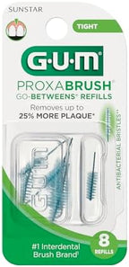 GUM Proxabrush Go-Betweens Refills - Tight - Compatible with GUM Permanent Handle -Reusable Interdental Brushes for Tight Teeth - Soft Bristled Dental Picks, 8 Count (Pack of 6) 48 Total
