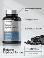 Horbäach Betaine HCl 1200mg | 180 Capsules | Betaine Hydrochloride Supplement | Non-GMO, Gluten Free