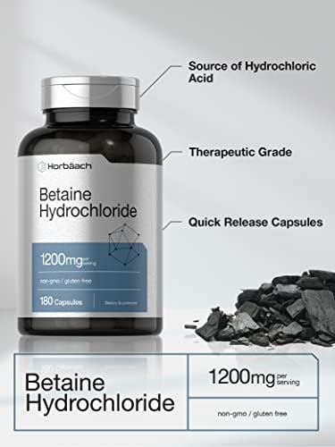 Horbäach Betaine HCl 1200mg | 180 Capsules | Betaine Hydrochloride Supplement | Non-GMO, Gluten Free