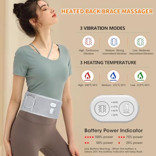 CUEHEAT Heated Waist Belt - Cordless Heating Pad for Lower Back Pain Relief,FSA Eligible HSA, Electrical Heating and Massage, Rechargeable Battery Powered (Gray, Waistline 29-57 inch)