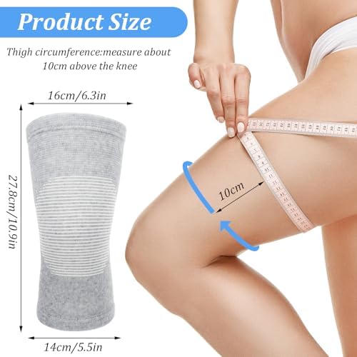 Bamboo Knee Compression Sleeve, Elastic Knee Brace for Men and Women, Knees Support for Running, Gym, Arthritis, Non Slip Compression Knees Sleeve for Swelling Breathable, Gray, Large
