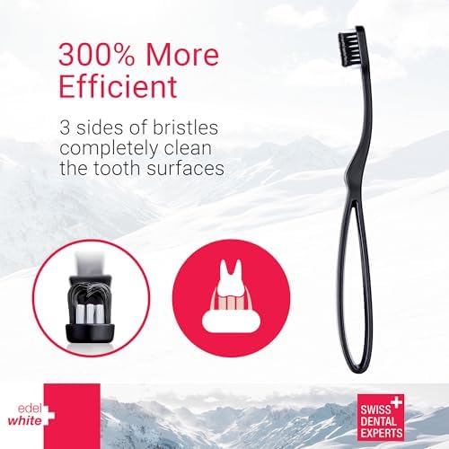 edel+white CleanCurl 3D Toothbrush - 3-Sided Toothbrush Ideal for Adults, Kids, Special Needs, Elderly - Soft Bristle Perfectly Cleans Teeth, Implants & Gum Line