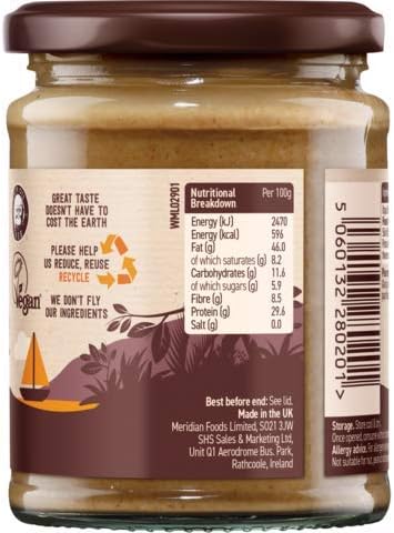 Meridian Organic Smooth Peanut Butter No Added Sugar (280g) - Pack of 2
