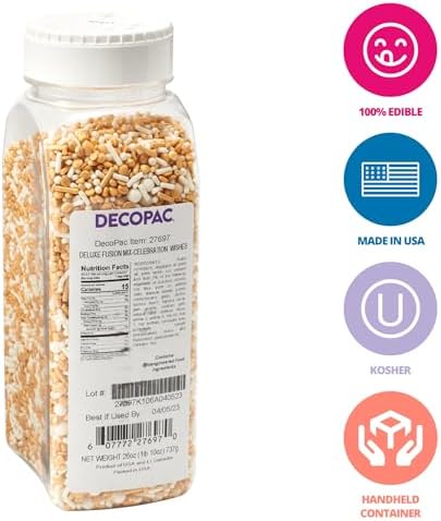 DecoPac Gold Celebration Wishes Fusion Mix Sprinkles, 26oz, Shaped Candy Sprinkles in Handheld Container, Edible Decorations For Celebration Cakes, Cupcakes, Cookies and Donuts