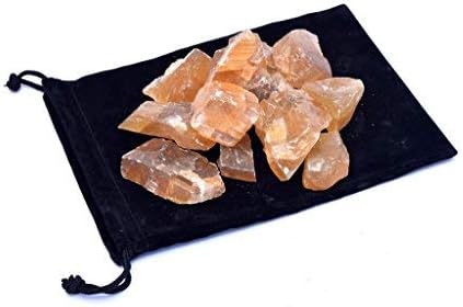 Rough Honey Calcite Stones with Velvet Bag (1 Pound)