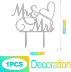1-piece Wedding Cake Topper – Elegant Mr & Mrs Bride & Groom Acrylic Topper with Mirror Silver Glitter for Weddings & Engagements