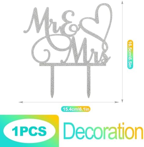 1-piece Wedding Cake Topper – Elegant Mr & Mrs Bride & Groom Acrylic Topper with Mirror Silver Glitter for Weddings & Engagements