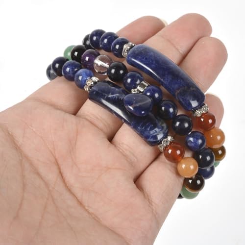 Justinstones Gem Semi Precious Gemstone Love Heart Charm Stretch Beaded Bracelet Unisex