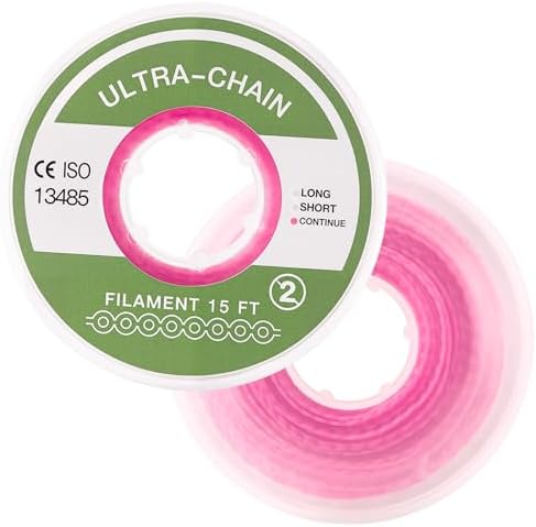 JMU Dental Orthodontic Power Chain Multicolor Spool Elastic Rubber Bands for Teeth Braces (Closed) 15Feet/ Roll, Pink