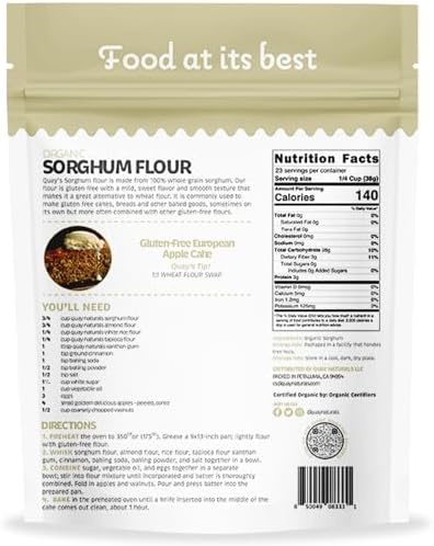 Quay Naturals Organic Sorghum Flour 2lb - Organic Jowar Flour - Made With Gluten Free Sorghum Whole Grain - Non GMO - Gluten Free Baking Flour