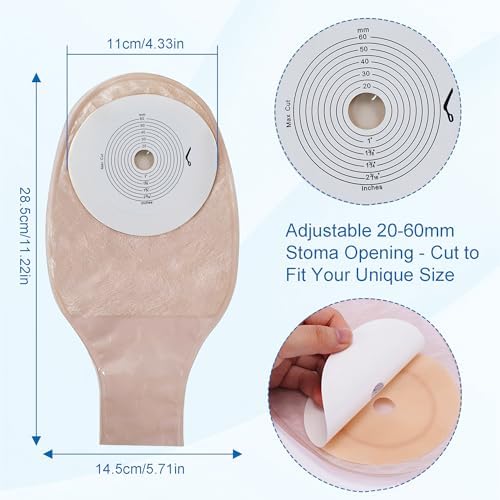 Colostomy Bags, Ostomy Supplies 10 pcs One Piece Ostomy Drainable Pouches Clip Closure for Ileostomy Stoma Care (Cut-to-Fit, Cut Size 15-60mm)