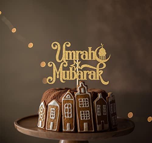Gold Glitter Umrah Mubarak Cake Topper, Eid Ramadan Mubarak Cake Decorations, Muslim Islam Eid al-Fitr Party Decorations