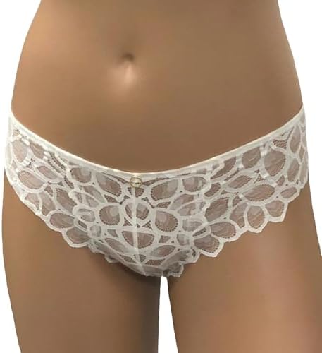 Panache Women's Allure Brazilian Panties with Lace Detail, Keyhole Back, and Gold Ring Accent