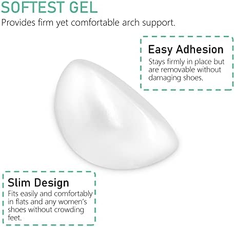Dr.Pedi Transparent Adhesive Arch Pad Arch Support 6 Pairs Gel Insole for Flat Foot Women & Men, Adhesive Foot Insert for Shoes, Sandals, Flip Flops Plantar Fasciitis