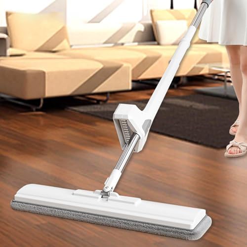 VINGAA Mop,Flat Mop,Flat Mop with Self Wringer,Hands-Free Washing Mop,Microfiber Mop,Mops for Floor Cleaning,Flat Squeeze Mop with 6 Reusable Mop Pads,for Hardwood,Laminate,Tile Floor Cleaning, White