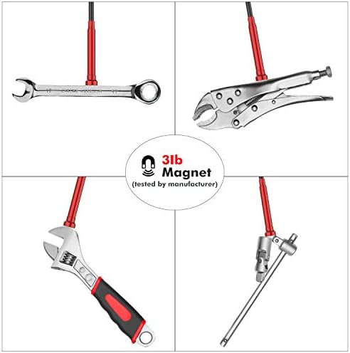 Housolution Grabber Tool Magnetic Four-claw Picker, Bendable Hose Reacher Pickup Sweeper with LED Lights, Flexible Long Handy Reaching Assist Tool for Litter Pick/Home Sink/Drain - Red