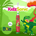 Brush‑Baby - KidzSonic Dinosaur Kids Electric Toothbrush for Ages 3+ with Disco LED Lights, Gentle Sonic Vibrations, 2-Minute Smart Timer & 30‑Second Pulse Reminders – AAA Battery Included