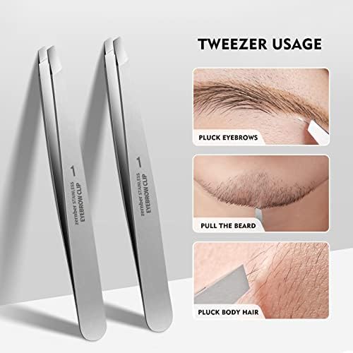 Flat and Slant Tip Tweezers of 2 Pack, Stainless Steel Precision Tweezer for Women Eyebrow & Hair Removal