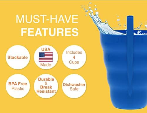 Arrow Home Products Sip-A-Cup with Built-In Straw, 10oz, 4pk - Great for Everyday Use - BPA Free, Made in the USA, Stackable - Purple, Blue, Green, Orange