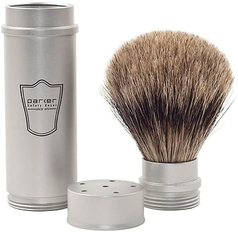 Parker Travel Shave Kit – Premium Buffalo Leather Travel Bag, Portable Safety Razor with 5 Blades, Pure Badger Lathering Brush & Sandalwood Shea Butter Soap